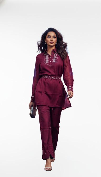 Ruby Elegance Embroidered Co-ord Set