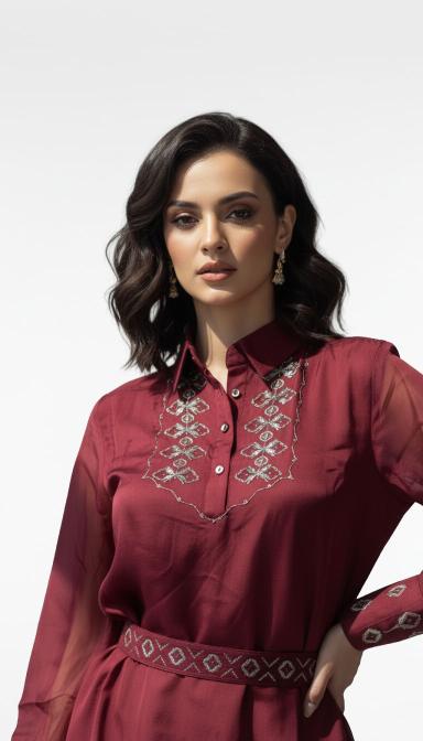 Ruby Elegance Embroidered Co-ord Set