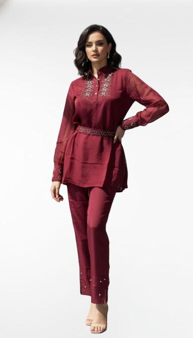 Ruby Elegance Embroidered Co-ord Set