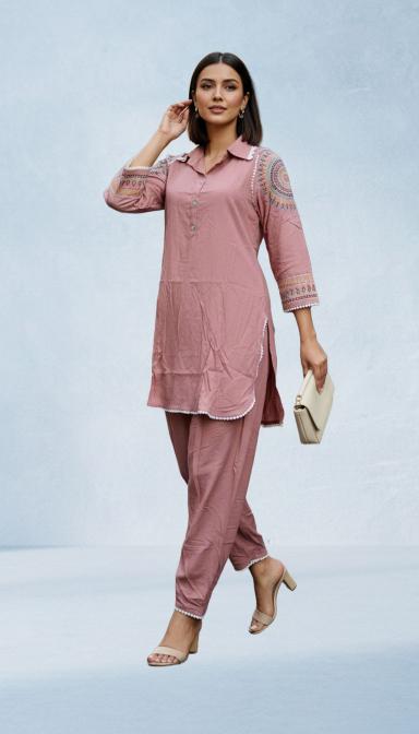 Dusty rose Pink heritage Embroidered Co-ord set