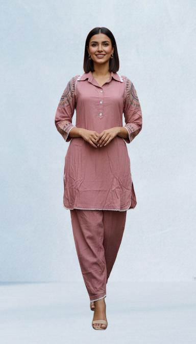 Dusty rose Pink heritage Embroidered Co-ord set
