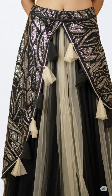 Black and Silver Sequins Embroidered Indo Western Lahenga Set