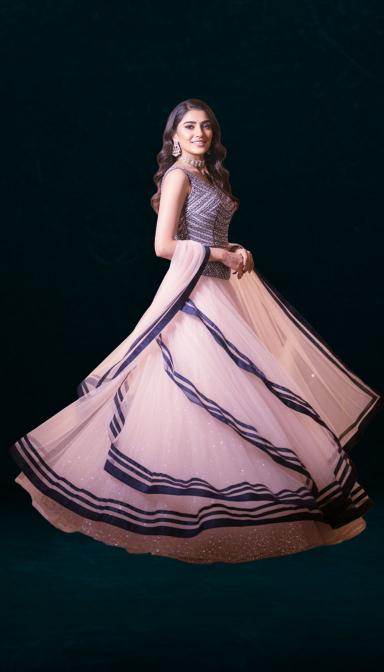 Baby pink mirror work indo Western Dress