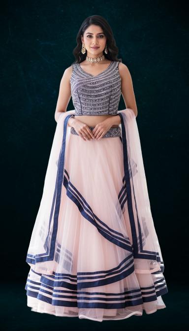 Baby pink mirror work indo Western Dress