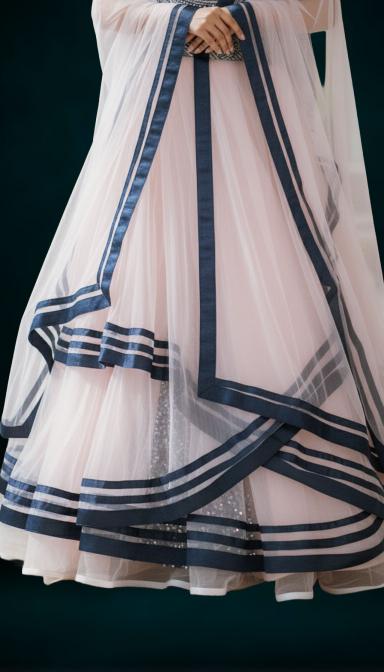 Baby pink mirror work indo Western Dress