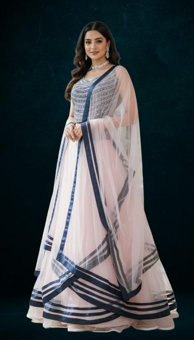 Baby pink mirror work indo Western Dress