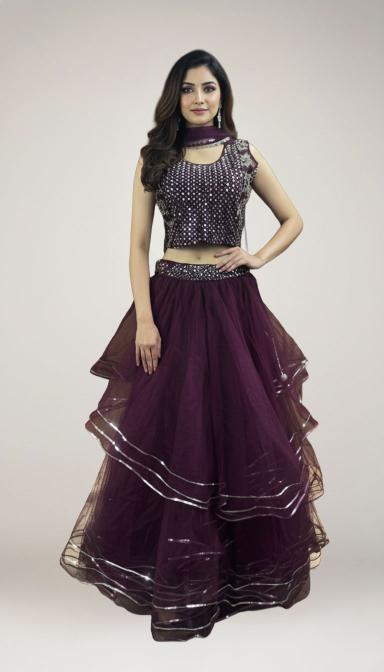 Purple mirror flared indo western