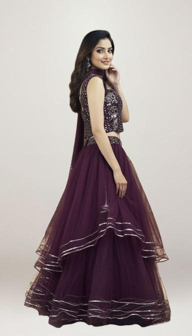 Purple mirror flared indo western