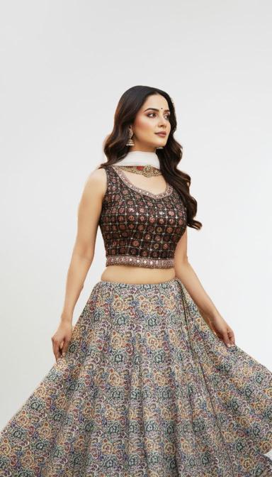 Multi colour floral indo western lahenga