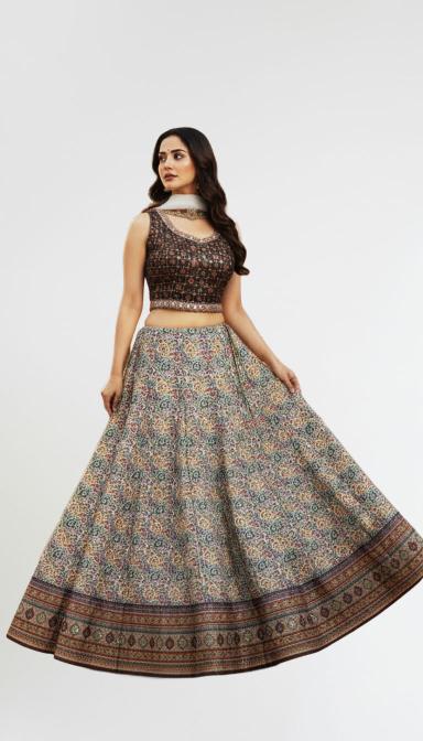 Multi colour floral indo western lahenga