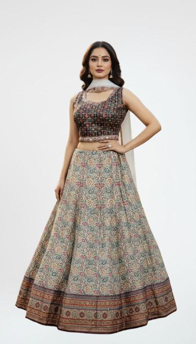 Multi colour floral indo western lahenga