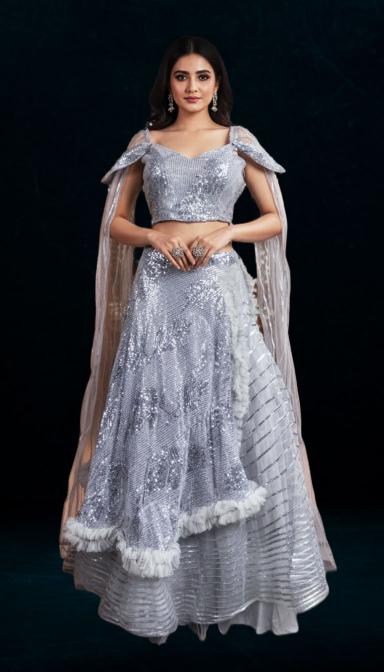 Silver Sequins Elegant evening indo Western dress