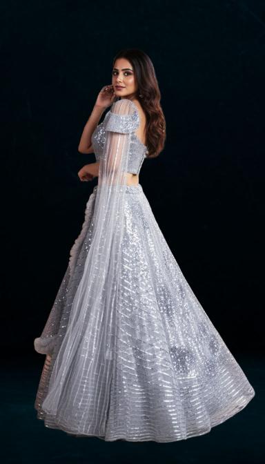 Silver Sequins Elegant evening indo Western dress