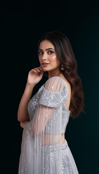 Silver Sequins Elegant evening indo Western dress