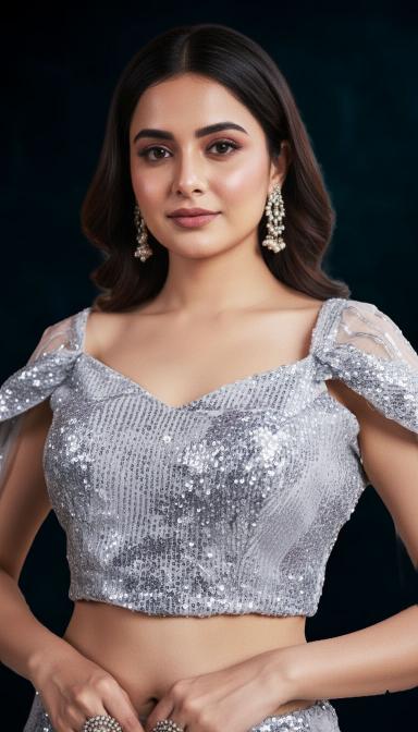 Silver Sequins Elegant evening indo Western dress