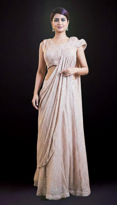 Rose Gold sequins Indo Western Draped indo Western