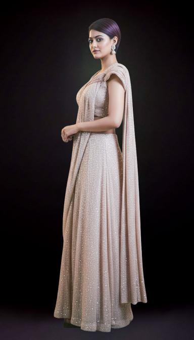 Rose Gold sequins Indo Western Draped indo Western