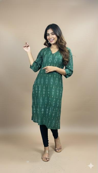 Green Ikat Straight Kurti
