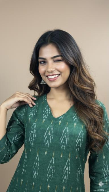 Green Ikat Straight Kurti