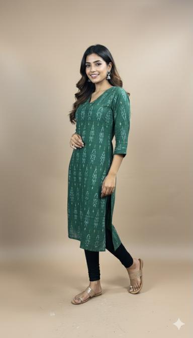 Green Ikat Straight Kurti