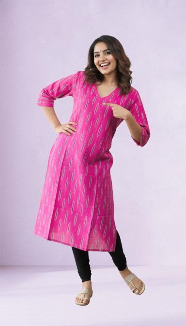 Pink Ikkat Straight Kurti