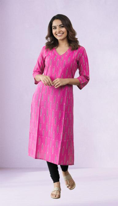 Pink Ikkat Straight Kurti
