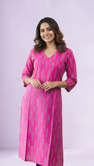 Pink Ikkat Straight Kurti