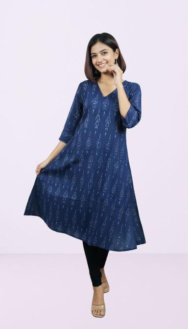 Navy Blue Ikat A-Line Kurti