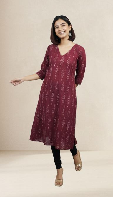 Maroon Ikat A-Line Kurti