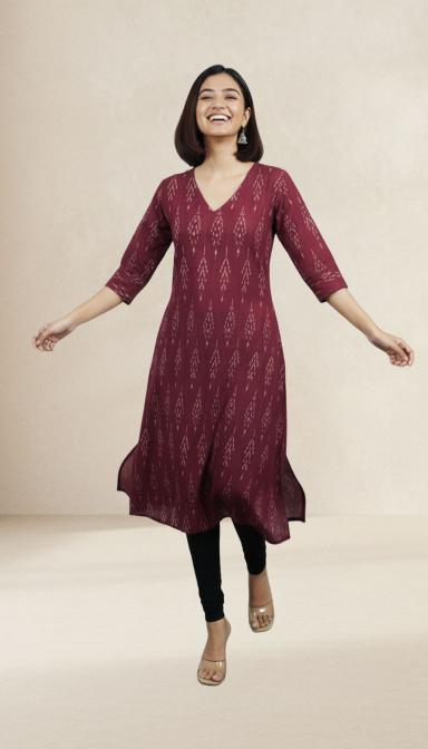 Maroon Ikat A-Line Kurti
