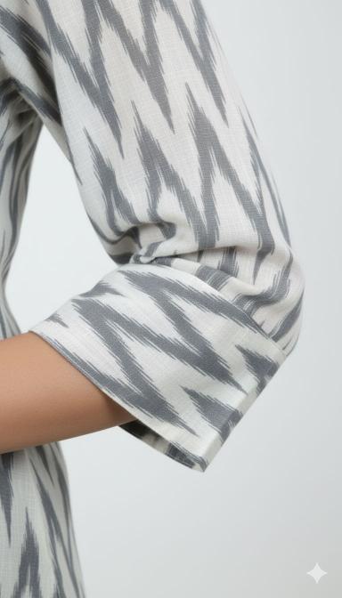 Grey Ikkat Straight Kurti