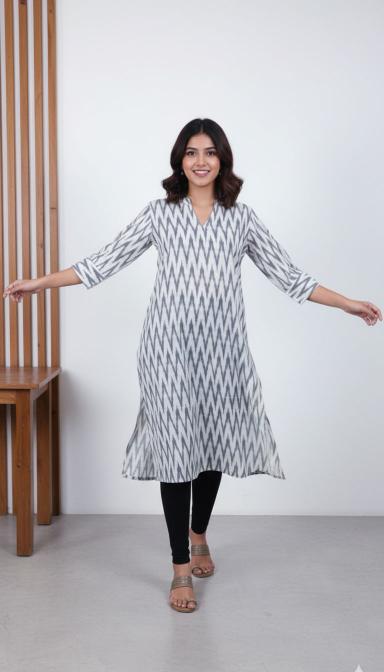 Grey Ikkat Straight Kurti