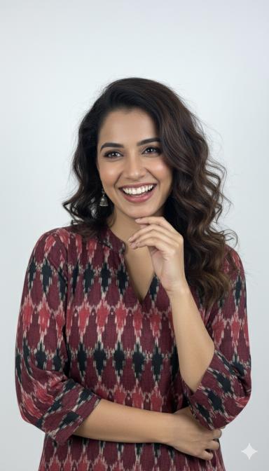 Maroon & Black Ikat Straight Kurti