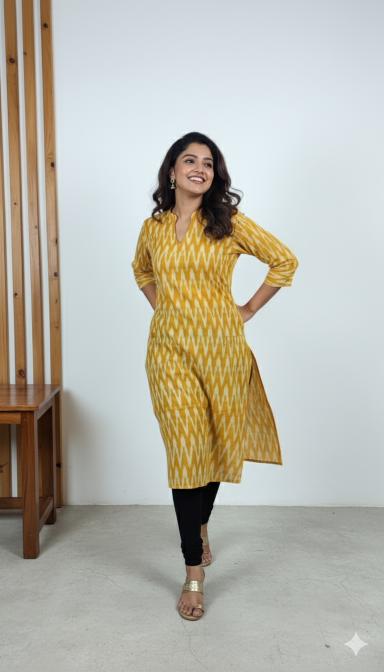 Mustard Ikat Straight Kurti