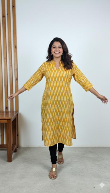 Mustard Ikat Straight Kurti