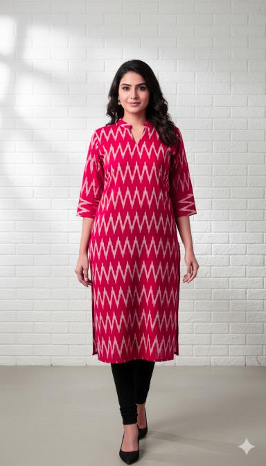 Red Ikkat Straight Kurti