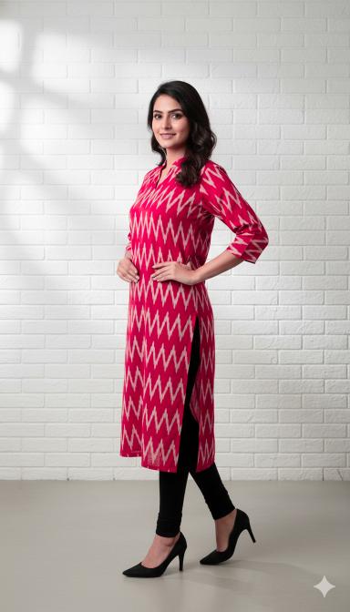 Red Ikkat Straight Kurti