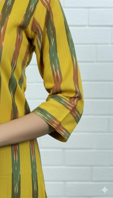 Mustard Multi-Stripe Ikat Straight Kurti
