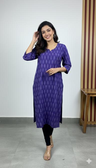 Blue Ikat Straight Kurti