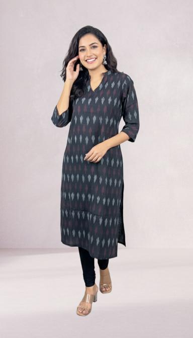Black Ikat Straight Kurti