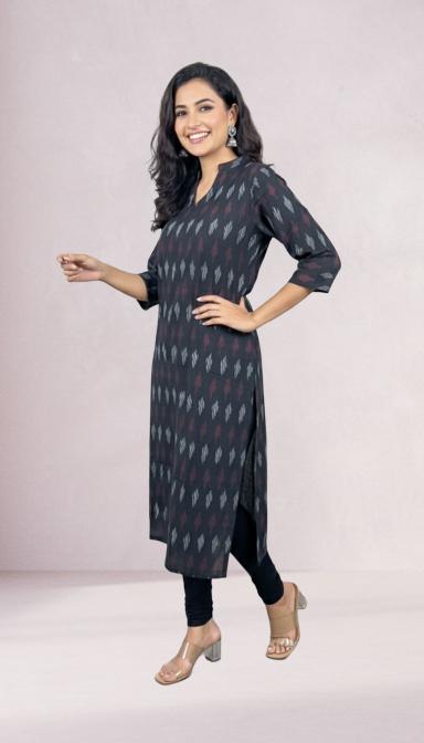 Black Ikat Straight Kurti