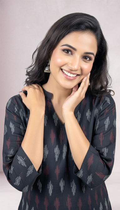 Black Ikat Straight Kurti