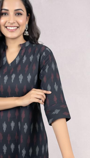 Black Ikat Straight Kurti