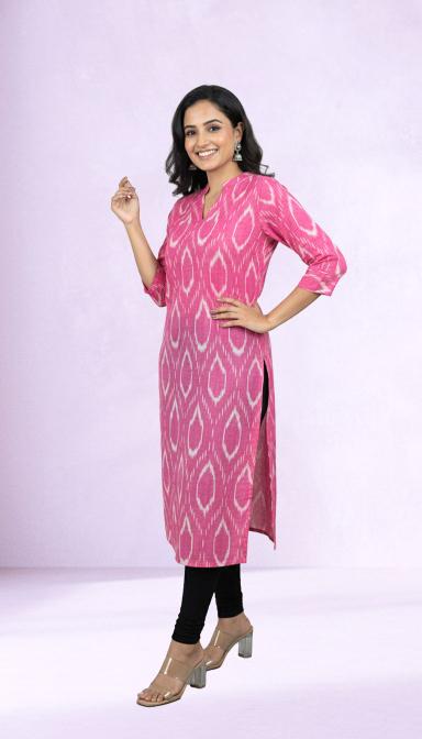 Pink Ikat Straight Kurti