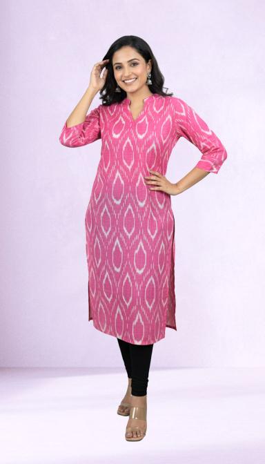 Pink Ikat Straight Kurti