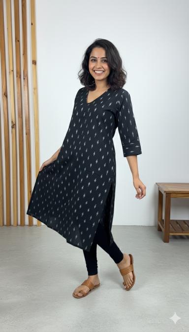 Black Ikat A-Line Kurti