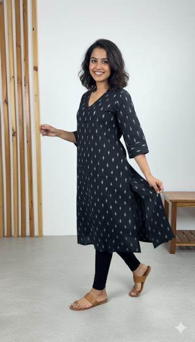 Black Ikat A-Line Kurti