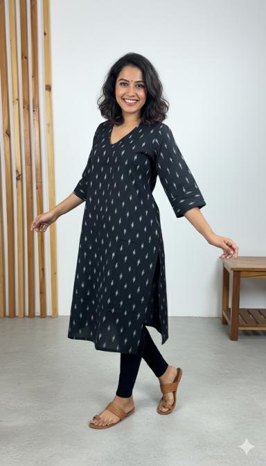 Black Ikat A-Line Kurti