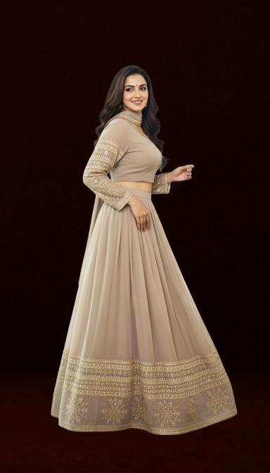 Golden Grace Taupe Embroidered Lehenga