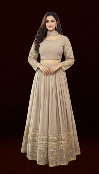Golden Grace Taupe Embroidered Lehenga